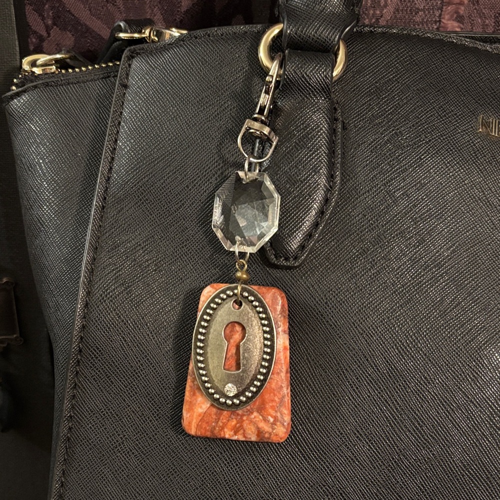 Jasper and Quartz Handbag Charm Crystal Purse Accessories One of a Kind Keychain